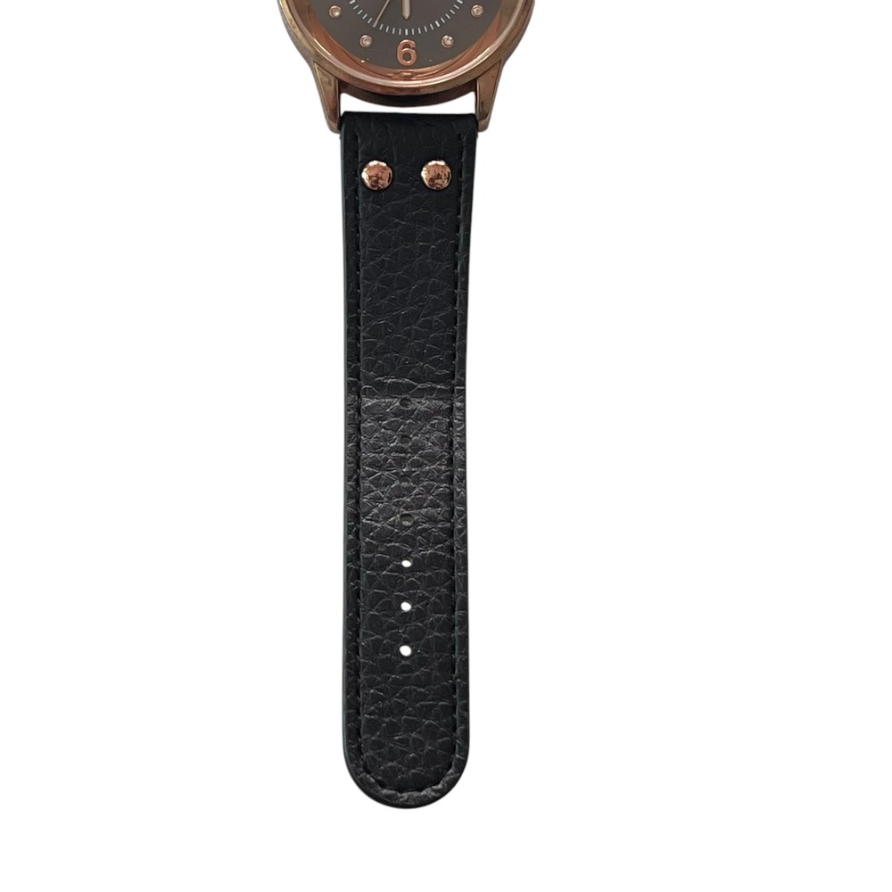 Quartz Watch Rhinestone‎ Accent Markers Black Band Rose Gold Tone Bezel - Picture 7 of 14